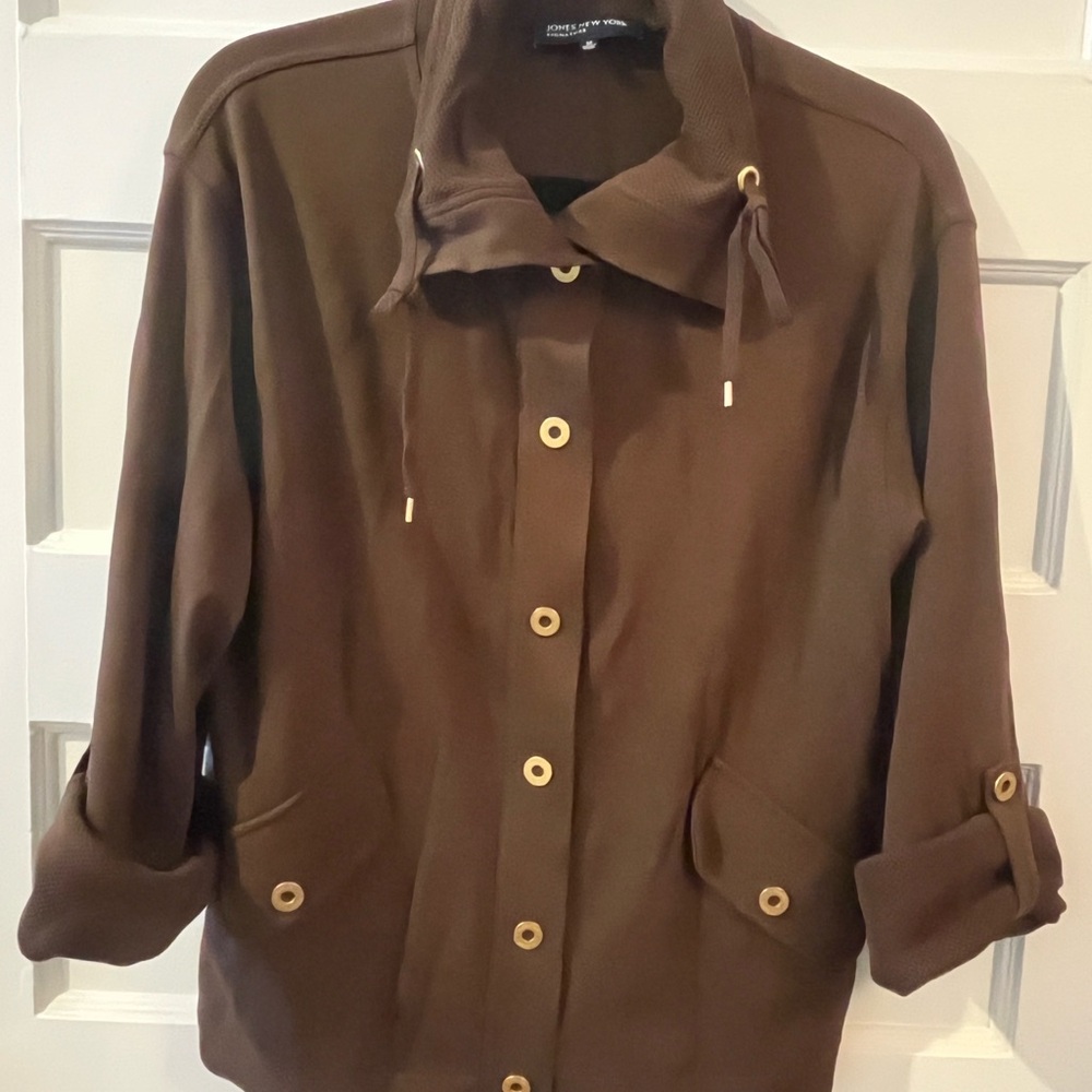Brown Button-Up Jacket with gold accents.